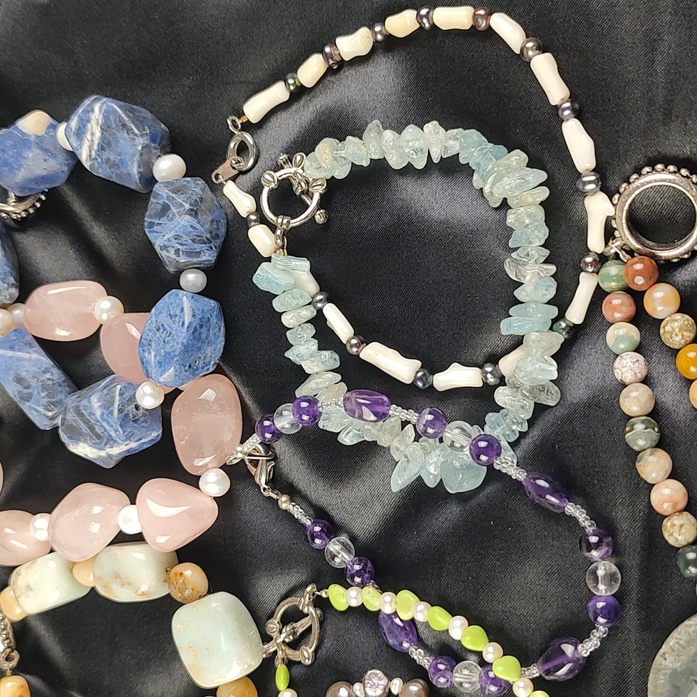 13 VTG NEW Resell 💲Bundle! Genuine Pearls Jasper Aquamarine Bracelets